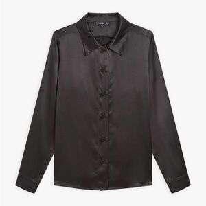 Agnes B Black Silk Satin Button-Up Collared Shirt French Size 42